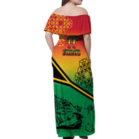 Hapi 44th Indipendens Dei Vanuatu Family Matching Off Shoulder Maxi Dress and Hawaiian Shirt Yumi 1980 with Vanuatuan Beach Landscape LT9 - Polynesian Pride