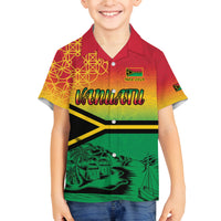 Hapi 44th Indipendens Dei Vanuatu Family Matching Off Shoulder Maxi Dress and Hawaiian Shirt Yumi 1980 with Vanuatuan Beach Landscape LT9 Son's Shirt Reggae - Polynesian Pride