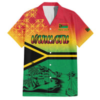 Hapi 44th Indipendens Dei Vanuatu Family Matching Tank Maxi Dress and Hawaiian Shirt Yumi 1980 with Vanuatuan Beach Landscape LT9 Dad's Shirt - Short Sleeve Reggae - Polynesian Pride