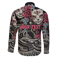 Personalized Japanese Kitsune Mask Family Matching Off The Shoulder Long Sleeve Dress and Hawaiian Shirt With Polynesian Arty Style LT9 - Polynesian Pride