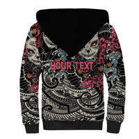 Personalized Japanese Kitsune Mask Sherpa Hoodie With Polynesian Arty Style
