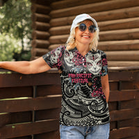 Personalized Japanese Kitsune Mask Women Polo Shirt With Polynesian Arty Style