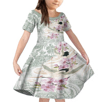 Personalized Japanese Shirasagi Bird Family Matching Mermaid Dress and Hawaiian Shirt Sakura and Hibiscus Polynesian Pattern LT9 Daughter's Dress White - Polynesian Pride