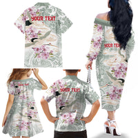 Personalized Japanese Shirasagi Bird Family Matching Off The Shoulder Long Sleeve Dress and Hawaiian Shirt Sakura and Hibiscus Polynesian Pattern LT9 - Polynesian Pride