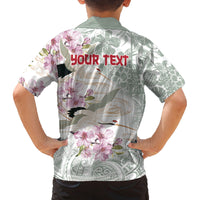 Personalized Japanese Shirasagi Bird Family Matching Off Shoulder Maxi Dress and Hawaiian Shirt Sakura and Hibiscus Polynesian Pattern