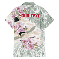 Personalized Japanese Shirasagi Bird Family Matching Off Shoulder Maxi Dress and Hawaiian Shirt Sakura and Hibiscus Polynesian Pattern