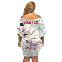 Personalized Japanese Shirasagi Bird Family Matching Off Shoulder Short Dress and Hawaiian Shirt Sakura and Hibiscus Polynesian Pattern LT9 - Polynesian Pride