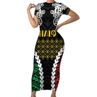 Halo Vanuatu Pride Family Matching Short Sleeve Bodycon Dress and Hawaiian Shirt Vanuatuan Sand Drawing Pattern LT9 Mom's Dress Black - Polynesian Pride