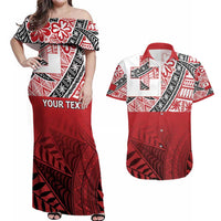 Malo e lelei Tonga Couples Matching Off Shoulder Maxi Dress and Hawaiian Shirt Ngatu Tokelau Feletoa Fata Traditional Polynesian Pattern LT9 Red - Polynesian Pride