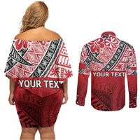 Malo e lelei Tonga Couples Matching Off Shoulder Short Dress and Long Sleeve Button Shirt Ngatu Tokelau Feletoa Fata Traditional Polynesian Pattern LT9 - Polynesian Pride