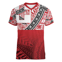 Malo e lelei Tonga Women V-Neck T-Shirt Ngatu Tokelau Feletoa Fata Traditional Polynesian Pattern LT9 Female Red - Polynesian Pride