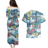 Hawaii Santa Skeleton Surfing Personalized Couples Matching Puletasi and Hawaiian Shirt Mele Kalikimaka i Iulai! LT9 - Polynesian Pride