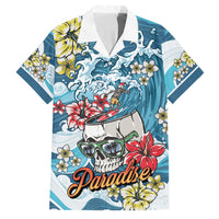 Hawaii Santa Skeleton Surfing Personalized Family Matching Puletasi and Hawaiian Shirt Mele Kalikimaka i Iulai! LT9 Dad's Shirt - Short Sleeve Blue - Polynesian Pride