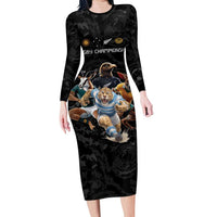 Custom Rugby Southern Hemisphere Family Matching Long Sleeve Bodycon Dress and Hawaiian Shirt Argentina AUNZ South Africa Mascot Black LT9 Mom's Dress Black - Polynesian Pride