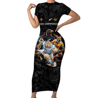 Custom Rugby Southern Hemisphere Family Matching Short Sleeve Bodycon Dress and Hawaiian Shirt Argentina AUNZ South Africa Mascot Black LT9 Mom's Dress Black - Polynesian Pride