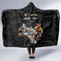 Custom Rugby Southern Hemisphere Hooded Blanket Argentina AUNZ South Africa Mascot Black LT9 One Size Black - Polynesian Pride
