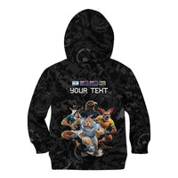 Custom Rugby Southern Hemisphere Kid Hoodie Argentina AUNZ South Africa Mascot Black LT9 - Polynesian Pride