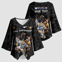 Custom Rugby Southern Hemisphere Kimono Sleeve Blouse Argentina AUNZ South Africa Mascot Black LT9 - Polynesian Pride