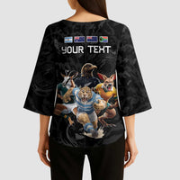 Custom Rugby Southern Hemisphere Kimono Sleeve Blouse Argentina AUNZ South Africa Mascot Black LT9 - Polynesian Pride