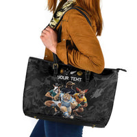 Custom Rugby Southern Hemisphere Leather Tote Bag Argentina AUNZ South Africa Mascot Black LT9 Black - Polynesian Pride