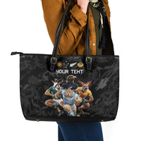 Custom Rugby Southern Hemisphere Leather Tote Bag Argentina AUNZ South Africa Mascot Black LT9 - Polynesian Pride