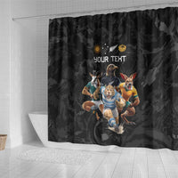 Custom Rugby Southern Hemisphere Shower Curtain Argentina AUNZ South Africa Mascot Black LT9 - Polynesian Pride