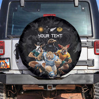Custom Rugby Southern Hemisphere Spare Tire Cover Argentina AUNZ South Africa Mascot Black LT9 Black - Polynesian Pride
