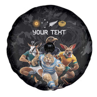 Custom Rugby Southern Hemisphere Spare Tire Cover Argentina AUNZ South Africa Mascot Black LT9 - Polynesian Pride