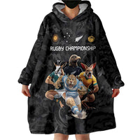Custom Rugby Southern Hemisphere Wearable Blanket Hoodie Argentina AUNZ South Africa Mascot Black LT9 - Polynesian Pride