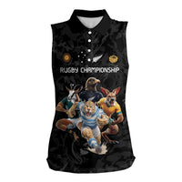 Custom Rugby Southern Hemisphere Women Sleeveless Polo Shirt Argentina AUNZ South Africa Mascot Black LT9 Female Black - Polynesian Pride
