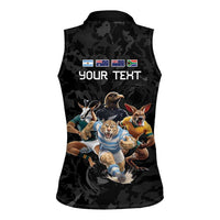 Custom Rugby Southern Hemisphere Women Sleeveless Polo Shirt Argentina AUNZ South Africa Mascot Black LT9 - Polynesian Pride
