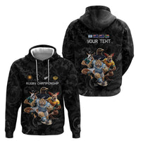 Custom Rugby Southern Hemisphere Zip Hoodie Argentina AUNZ South Africa Mascot Black LT9 - Polynesian Pride