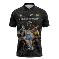 Custom Rugby Southern Hemisphere Zipper Polo Shirt Argentina AUNZ South Africa Mascot Black LT9 Black - Polynesian Pride