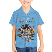 Custom Rugby Southern Hemisphere Family Matching Long Sleeve Bodycon Dress and Hawaiian Shirt Argentina AUNZ South Africa Mascot Blue LT9 Son's Shirt Blue - Polynesian Pride