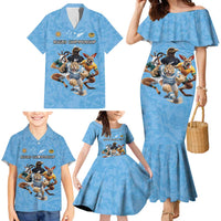 Custom Rugby Southern Hemisphere Family Matching Mermaid Dress and Hawaiian Shirt Argentina AUNZ South Africa Mascot Blue LT9 - Polynesian Pride