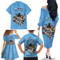 Custom Rugby Southern Hemisphere Family Matching Off The Shoulder Long Sleeve Dress and Hawaiian Shirt Argentina AUNZ South Africa Mascot Blue LT9 - Polynesian Pride