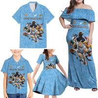 Custom Rugby Southern Hemisphere Family Matching Off Shoulder Maxi Dress and Hawaiian Shirt Argentina AUNZ South Africa Mascot Blue LT9 - Polynesian Pride
