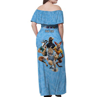 Custom Rugby Southern Hemisphere Family Matching Off Shoulder Maxi Dress and Hawaiian Shirt Argentina AUNZ South Africa Mascot Blue LT9 - Polynesian Pride