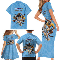 Custom Rugby Southern Hemisphere Family Matching Short Sleeve Bodycon Dress and Hawaiian Shirt Argentina AUNZ South Africa Mascot Blue LT9 - Polynesian Pride