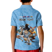 Custom Rugby Southern Hemisphere Kid Polo Shirt Argentina AUNZ South Africa Mascot Blue LT9 - Polynesian Pride