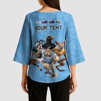 Custom Rugby Southern Hemisphere Kimono Sleeve Blouse Argentina AUNZ South Africa Mascot Blue LT9 - Polynesian Pride
