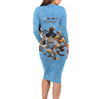 Custom Rugby Southern Hemisphere Long Sleeve Bodycon Dress Argentina AUNZ South Africa Mascot Blue LT9 - Polynesian Pride