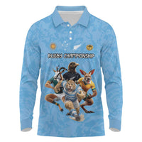 Custom Rugby Southern Hemisphere Long Sleeve Polo Shirt Argentina AUNZ South Africa Mascot Blue LT9 Blue - Polynesian Pride