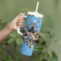 Custom Rugby Southern Hemisphere Tumbler With Handle Argentina AUNZ South Africa Mascot Blue LT9 - Polynesian Pride