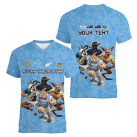 Custom Rugby Southern Hemisphere Women V-Neck T-Shirt Argentina AUNZ South Africa Mascot Blue LT9 - Polynesian Pride