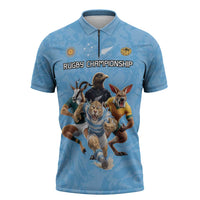 Custom Rugby Southern Hemisphere Zipper Polo Shirt Argentina AUNZ South Africa Mascot Blue LT9 Blue - Polynesian Pride