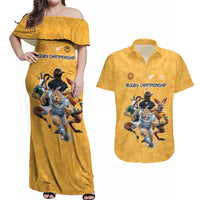 Custom Rugby Southern Hemisphere Couples Matching Off Shoulder Maxi Dress and Hawaiian Shirt Argentina AUNZ South Africa Mascot Gold LT9 Gold - Polynesian Pride