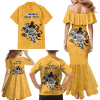 Custom Rugby Southern Hemisphere Family Matching Mermaid Dress and Hawaiian Shirt Argentina AUNZ South Africa Mascot Gold LT9 - Polynesian Pride