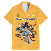 Custom Rugby Southern Hemisphere Family Matching Mermaid Dress and Hawaiian Shirt Argentina AUNZ South Africa Mascot Gold LT9 Dad's Shirt - Short Sleeve Gold - Polynesian Pride
