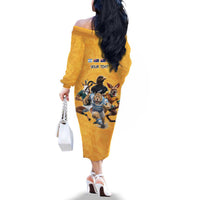 Custom Rugby Southern Hemisphere Family Matching Off The Shoulder Long Sleeve Dress and Hawaiian Shirt Argentina AUNZ South Africa Mascot Gold LT9 - Polynesian Pride